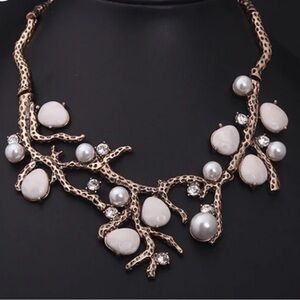 Galena pearl and crystal bib necklace